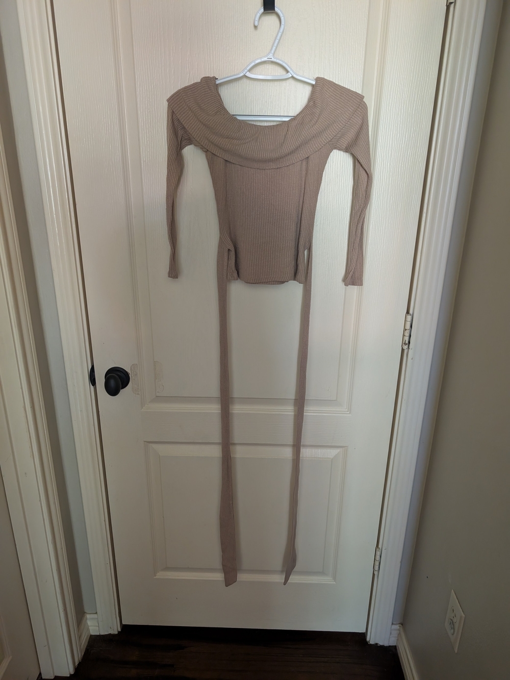 Windsor Off-Shoulder Ribbed Knit Sweater in Taupe